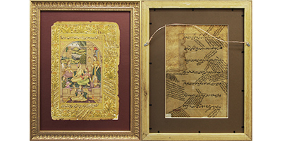 Оформление небольшого папируса в деревянном багете с музейным стеклом и паспарту