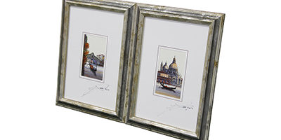 Оформление двух миниатюрных рисунков в деревянном багете с музейным стеклом